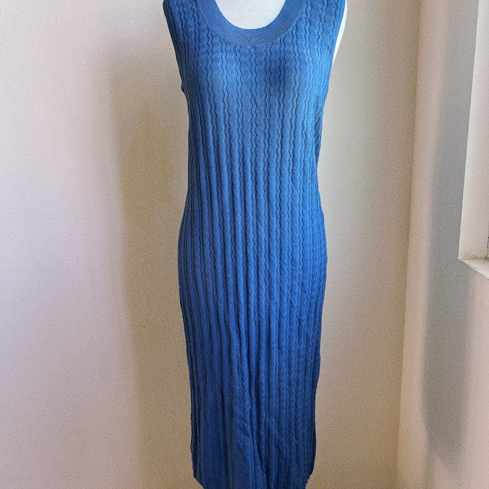 Current Air Blue Sleeveless Ribbed Midi Dress